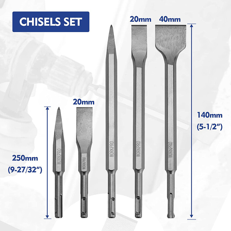 WORKPRO 17PC SDS-Plus Rotary Hammer Drill Bits and Chisel Set for Concrete Stone