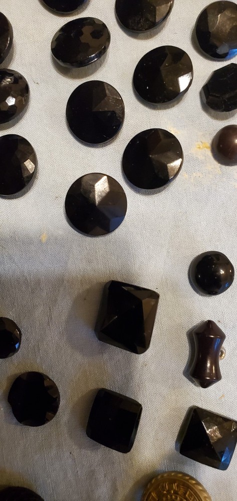 Antique Buttons Black Glass 200+