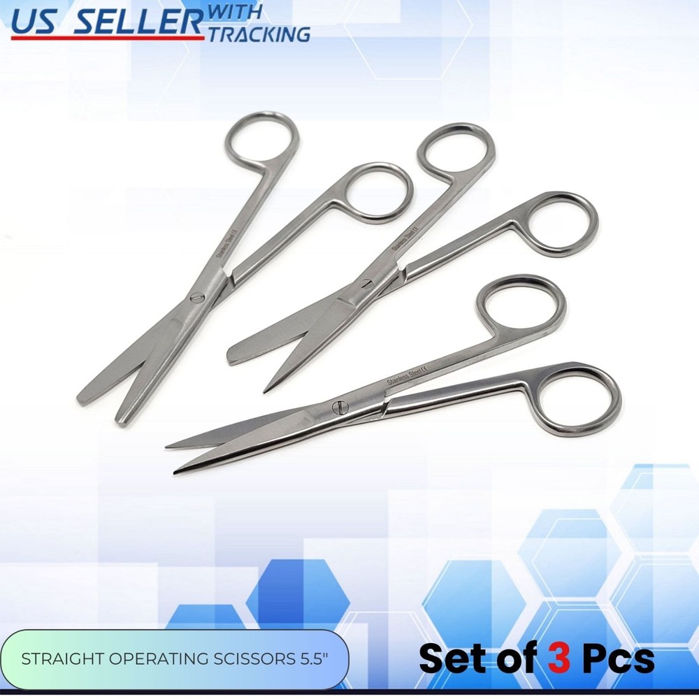 3 Operating Scissors 5.5" Straight Tip Sharp Blunt Surgical Instruments