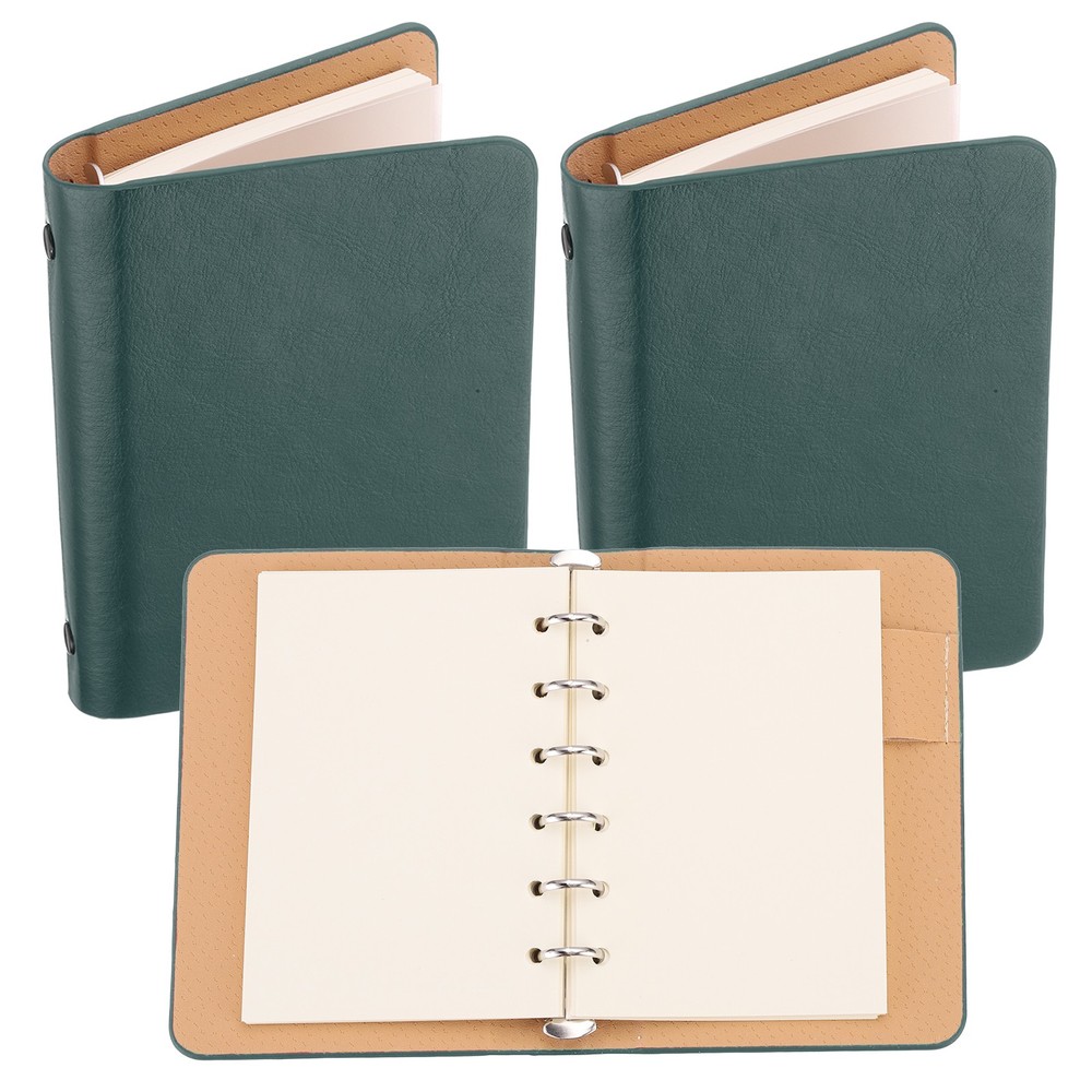 6 Ring Binder Cover 2pcs A7 Leather Notebook Binder with 100 Sheets Paper, Green