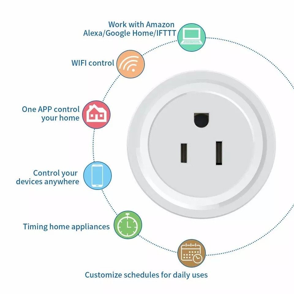 Tenswall Smart Plug 2 Pack Wi-Fi Enabled Mini Smart Socket for Alexa Google Home