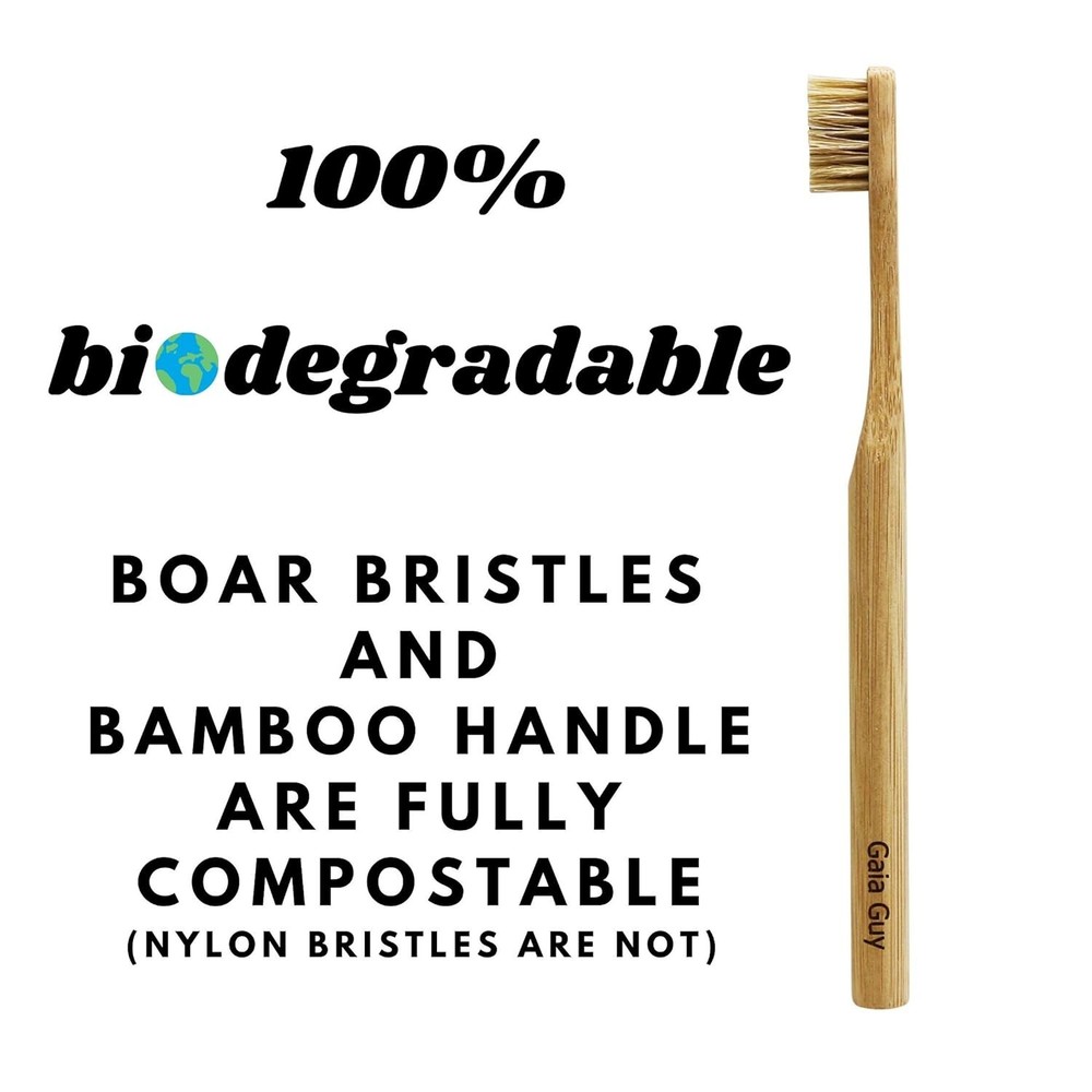 Guy Natural Bristle Bamboo Toothbrush 6Pack Compostable Biodegradable Zero Waste