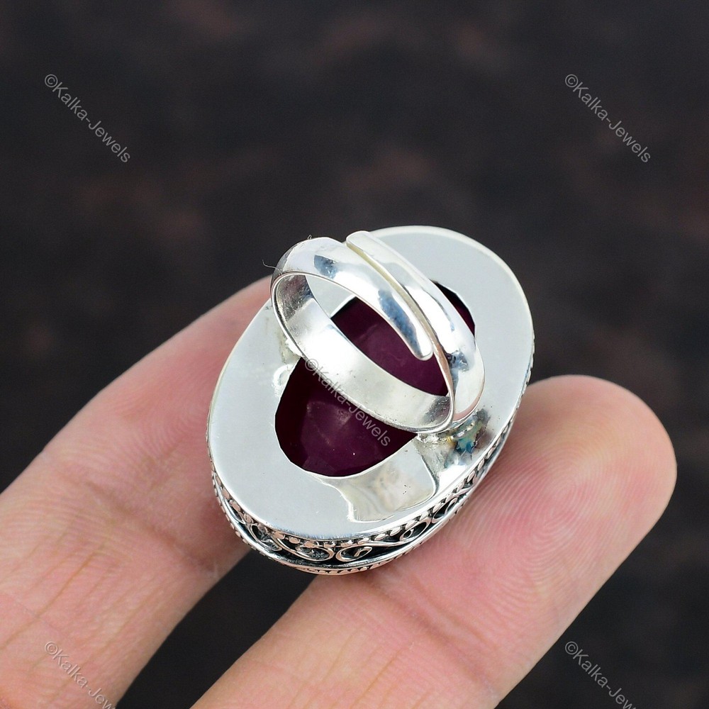 Kashmir Rubi Gemstone Stackable Vintage Red Adjustable Ring 925 Sterling Silver