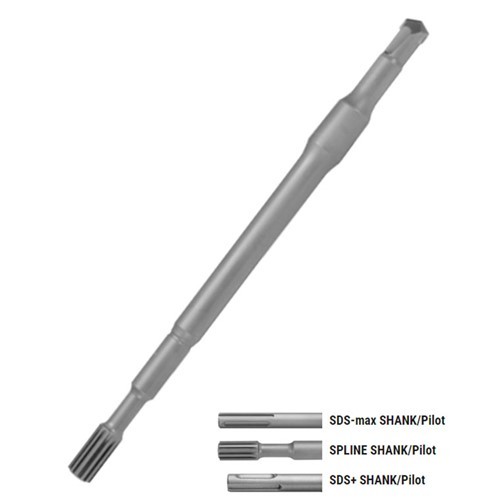 Solid-Body Hard-Head Bits SDS-Max Shank Pilot 1-1/8" thru 1-5/8" Head 24" Depth