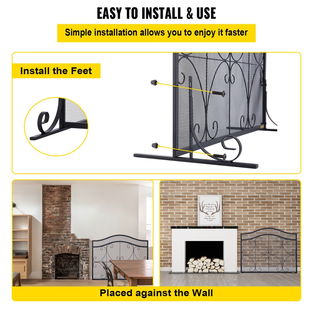 Fireplace Screen Spark Guard Protector Single Panel Free Standing Home Decor