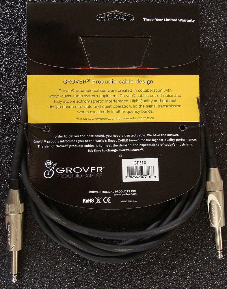GP310 Grover Black Noiseless Instrument Cable, 10 ft.