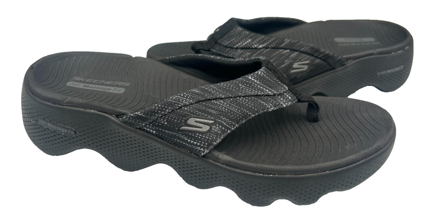 Skechers Women's Go Walk Massage Fit Slip On Flip Flop Sandals Black Size:7 152J