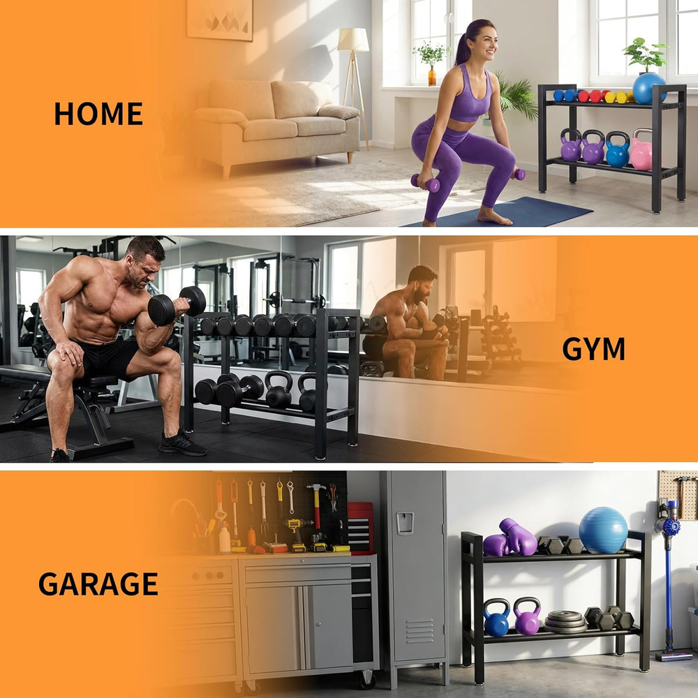 2-Tier Adjustable Dumbbell Rack, 300LB Capacity, Space-Saving Design