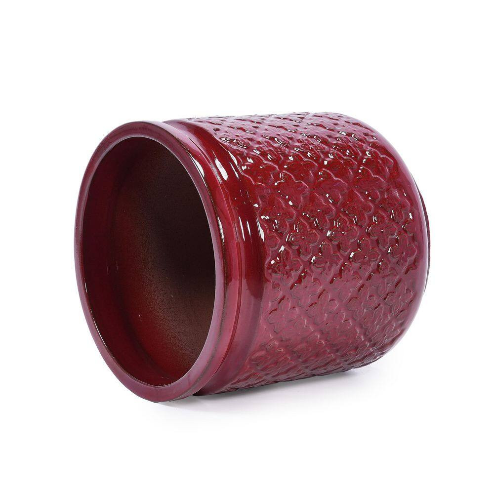 3-Pieces Modern Bean Paste Red Ceramic Planter with Drainage Hole