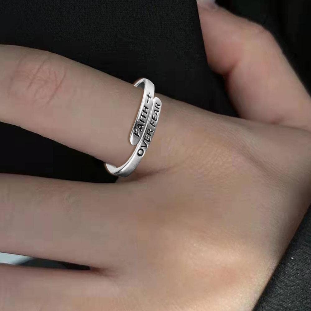 Faith Over Fear Ring,Sterling Silver Adjustable Wrap Open Adjustable,