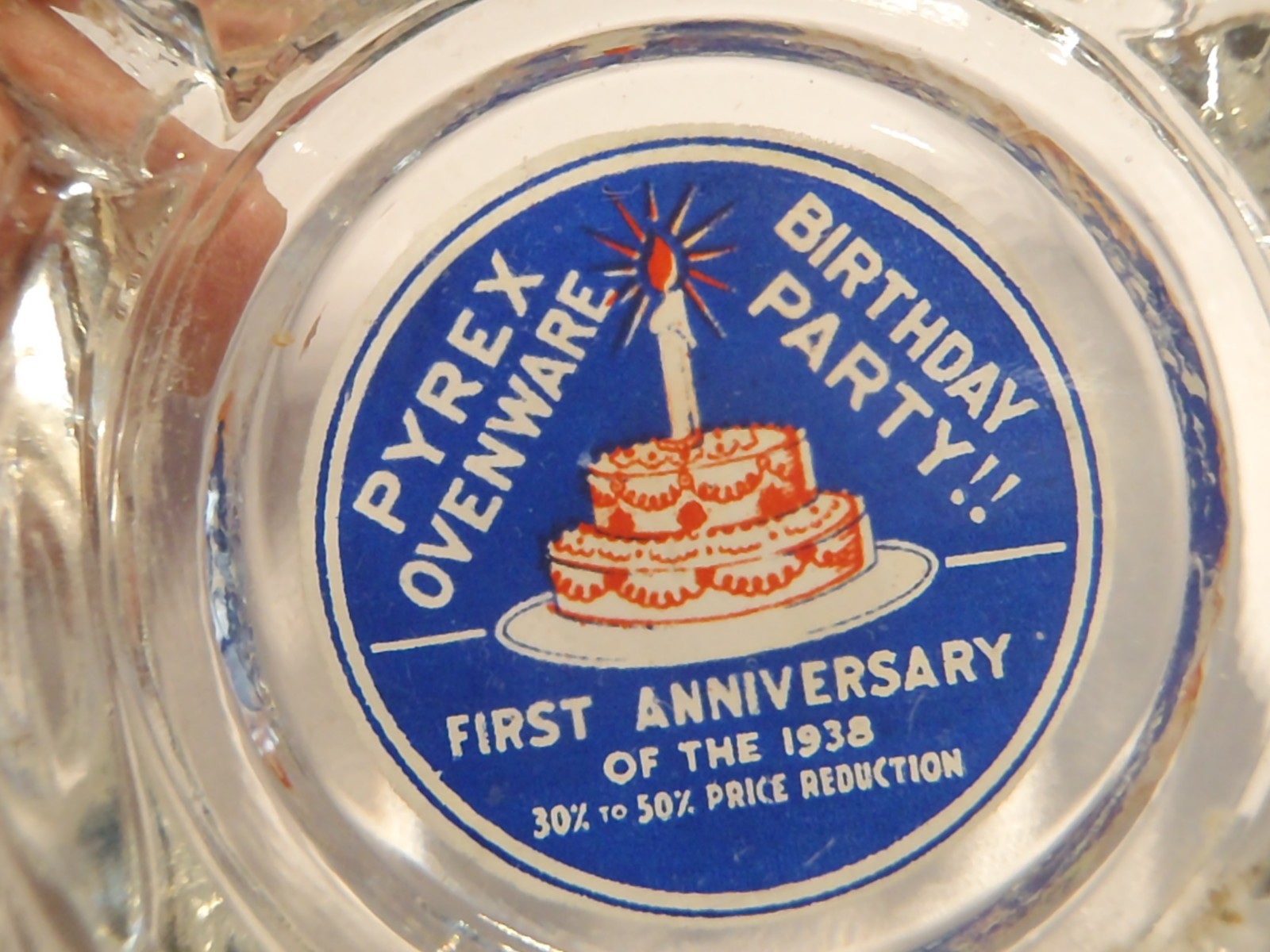 VERY RARE 1939 PYREX ORIGINAL ADVERTISING GLASS ASHTRAY BIRTHDAY PARTY ANNIV.