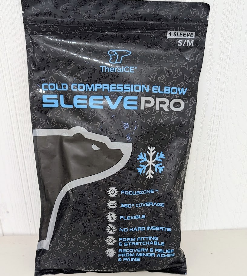 TheraICE Elbow Ice Pack Compression Sleeve Injuries PRO Elbow Sleeve, Small/Med