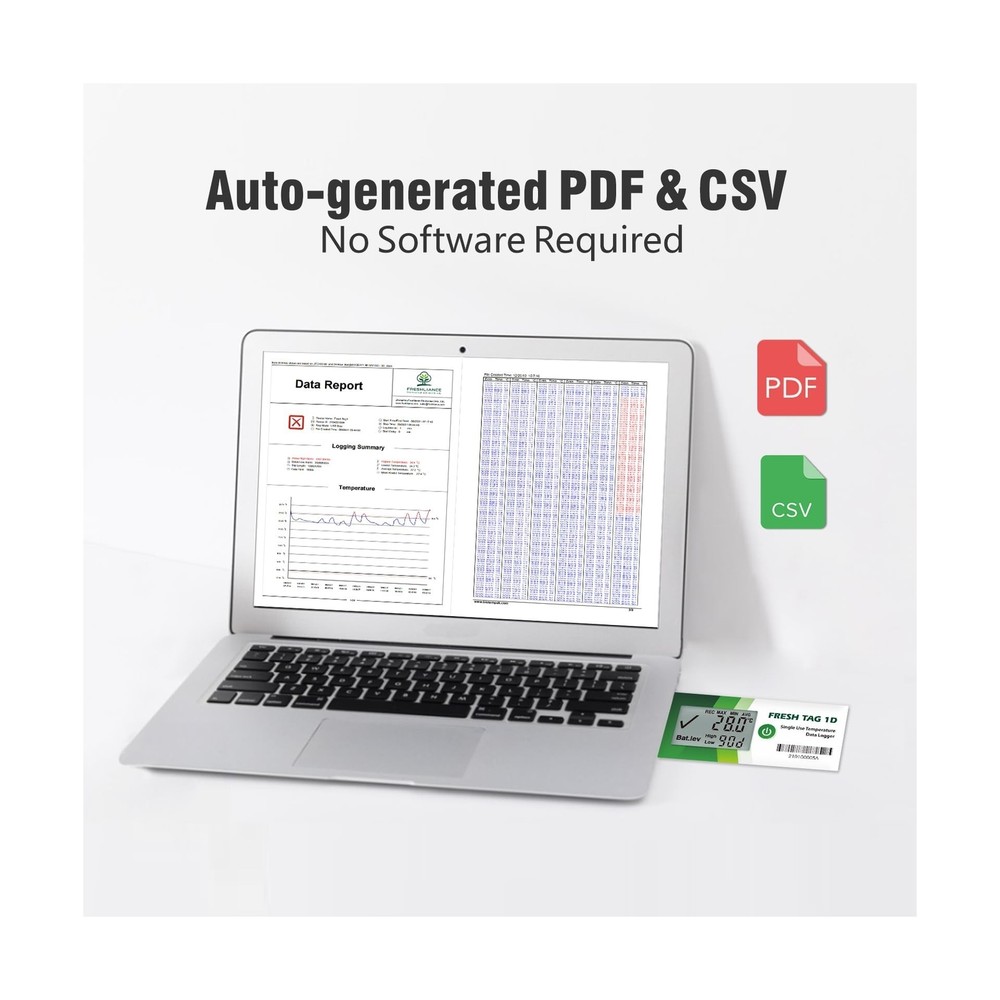 Freshliance Temperature Data Logger with LCD Display, Single Use USB Temperat...