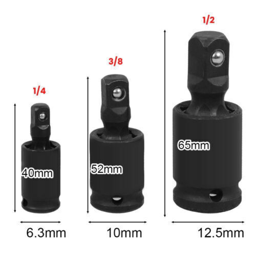 3Pcs Impact Universal Joint Socket Swivel Set 1/4" 3/8" 1/2" Drive Socket Tools