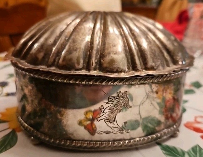 VTG Silverplate Clam Shell Hinged Box Friedman Silver Co Hallmarked Rare Coastal