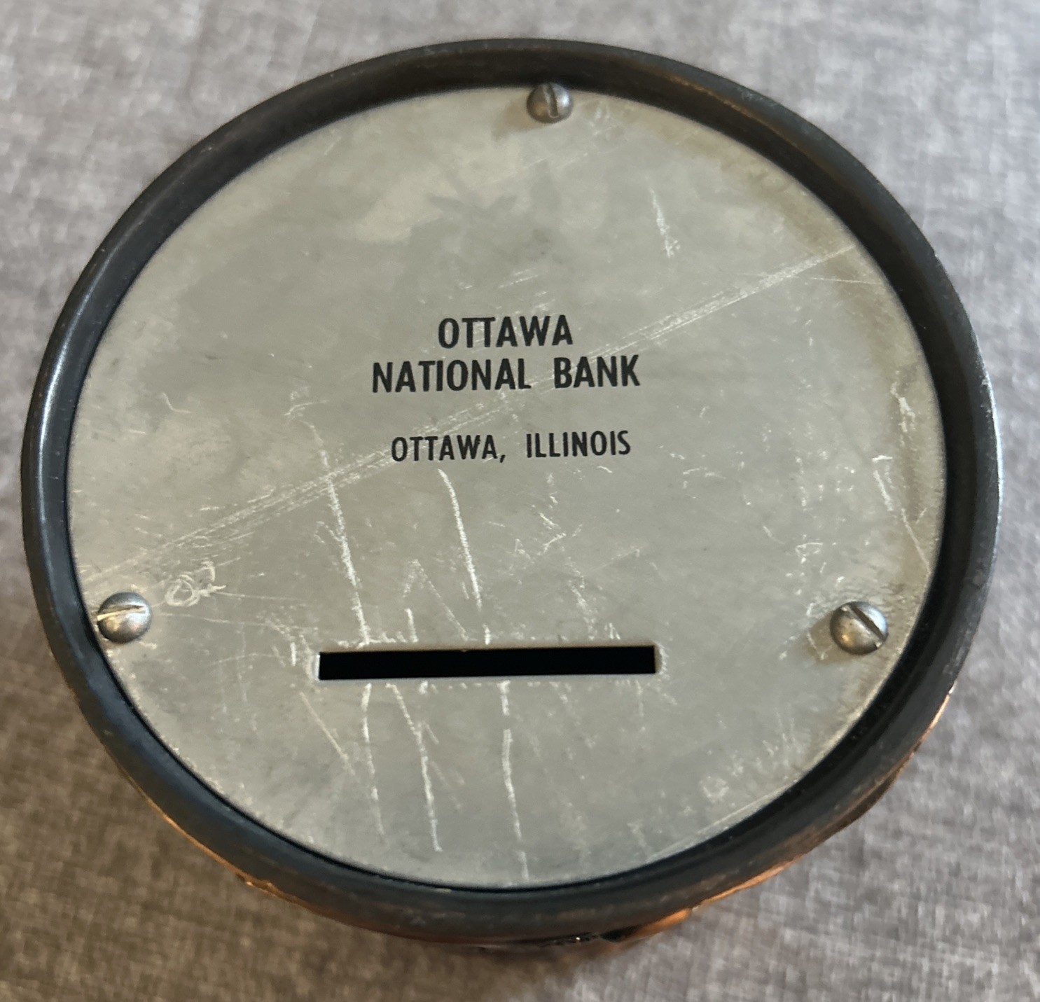 BICENTENNIAL METAL DRUM COIN BANK NATIONAL BANK OTTAWA IL 1976 VINTAGE CURRENCY