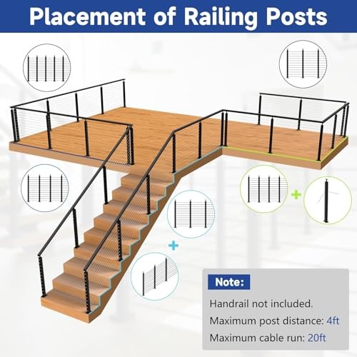 2Pack One-Stop Cable Railing Post Kits Adjustable Top 42" 1 2 x Level Posts Kit