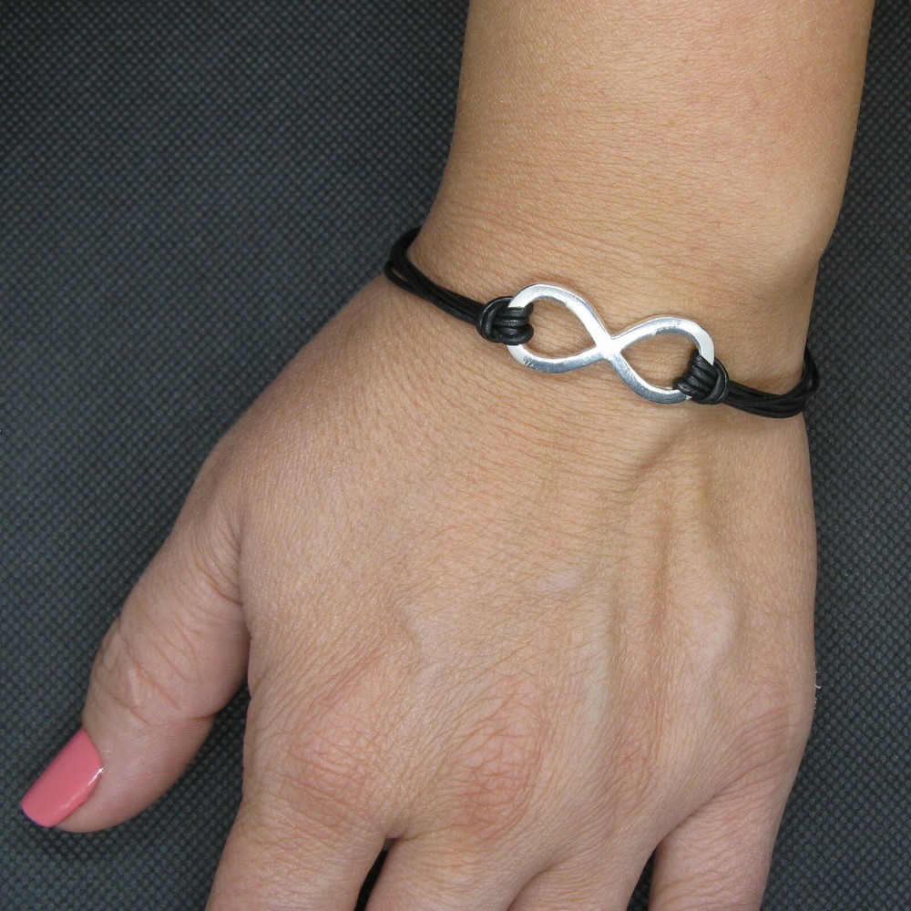 Sterling Silver Bracelet Solid Hallmarked 925 With Natural Leather Infinity