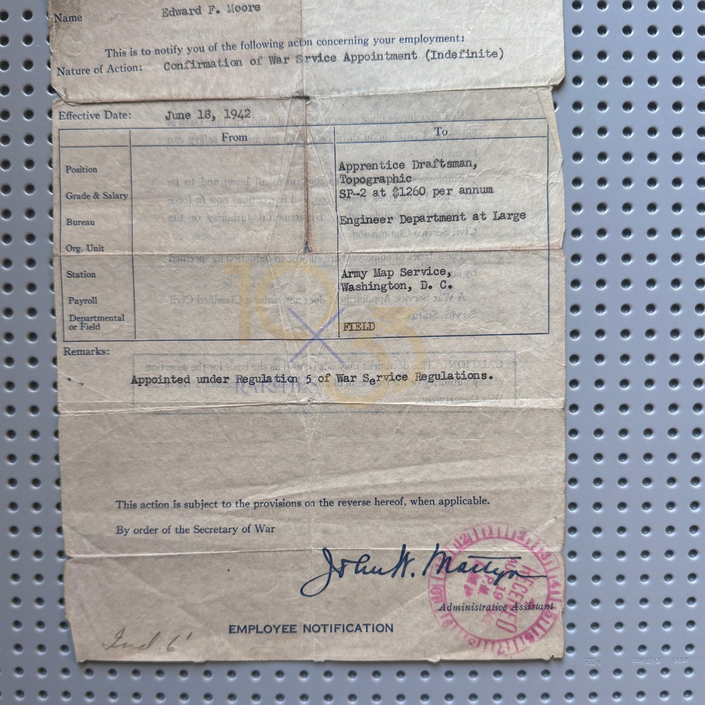 WWII War Confirmation Paperwork (E.F. Moore) - 1942