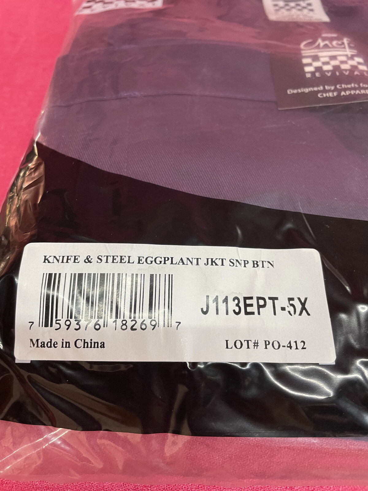 NEW Chef Revival Chef Jacket with Snap Buttons, Eggplant- size 5X