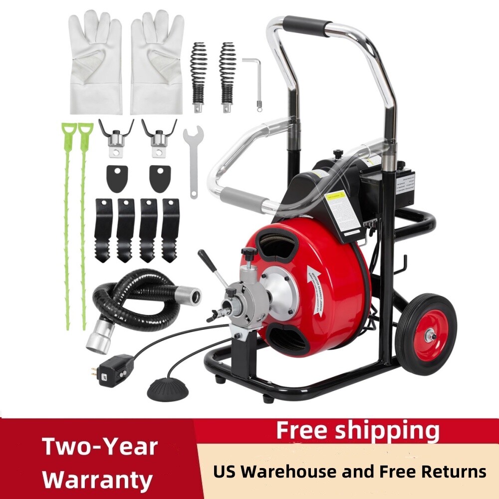 ☑️Electric Drain Auger Sewer Snake Machine-75Ft 1/2 Inch Drain Cleaning Machine