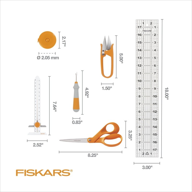 6 Piece Sewing Essentials Set Scissors Thread Snips Ruler Measuring Tape Gauge