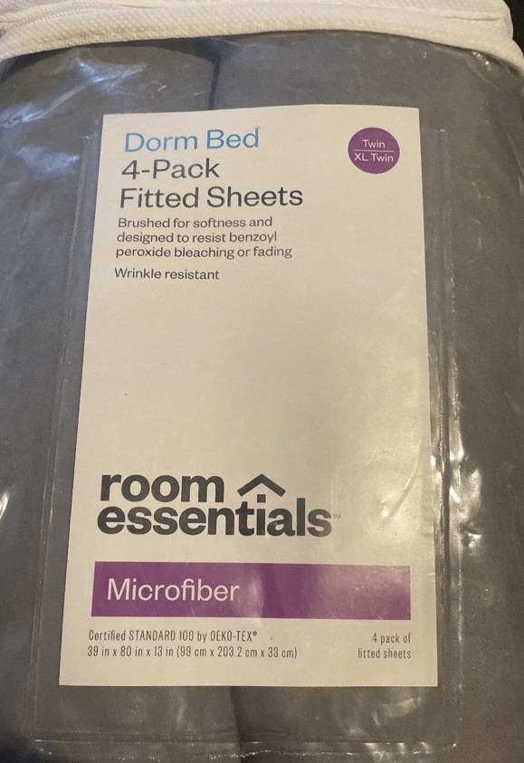 Room Essentials 4PK Grey Solid Microfiber Fitted Twin/Twin XL Dorm Bed Sheets