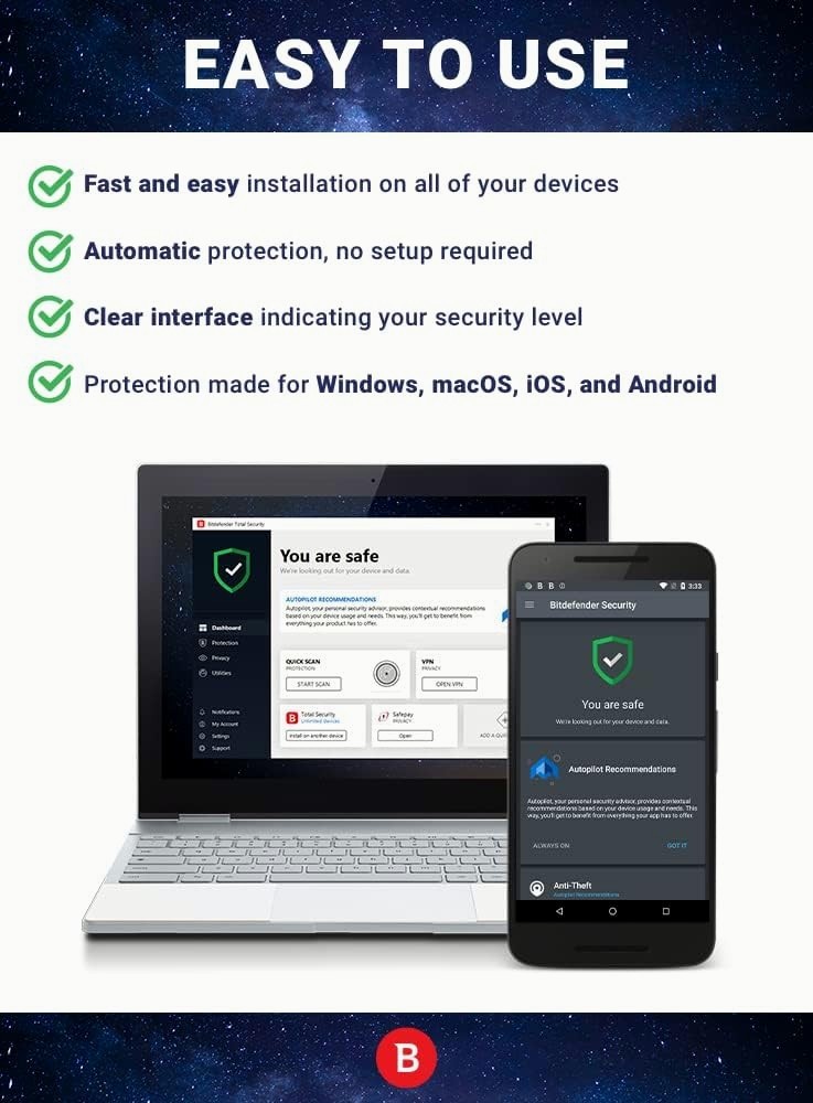 Bitdefender Total Security 2025 | 1 Year | 1-10 Devices | Windows Mac Android