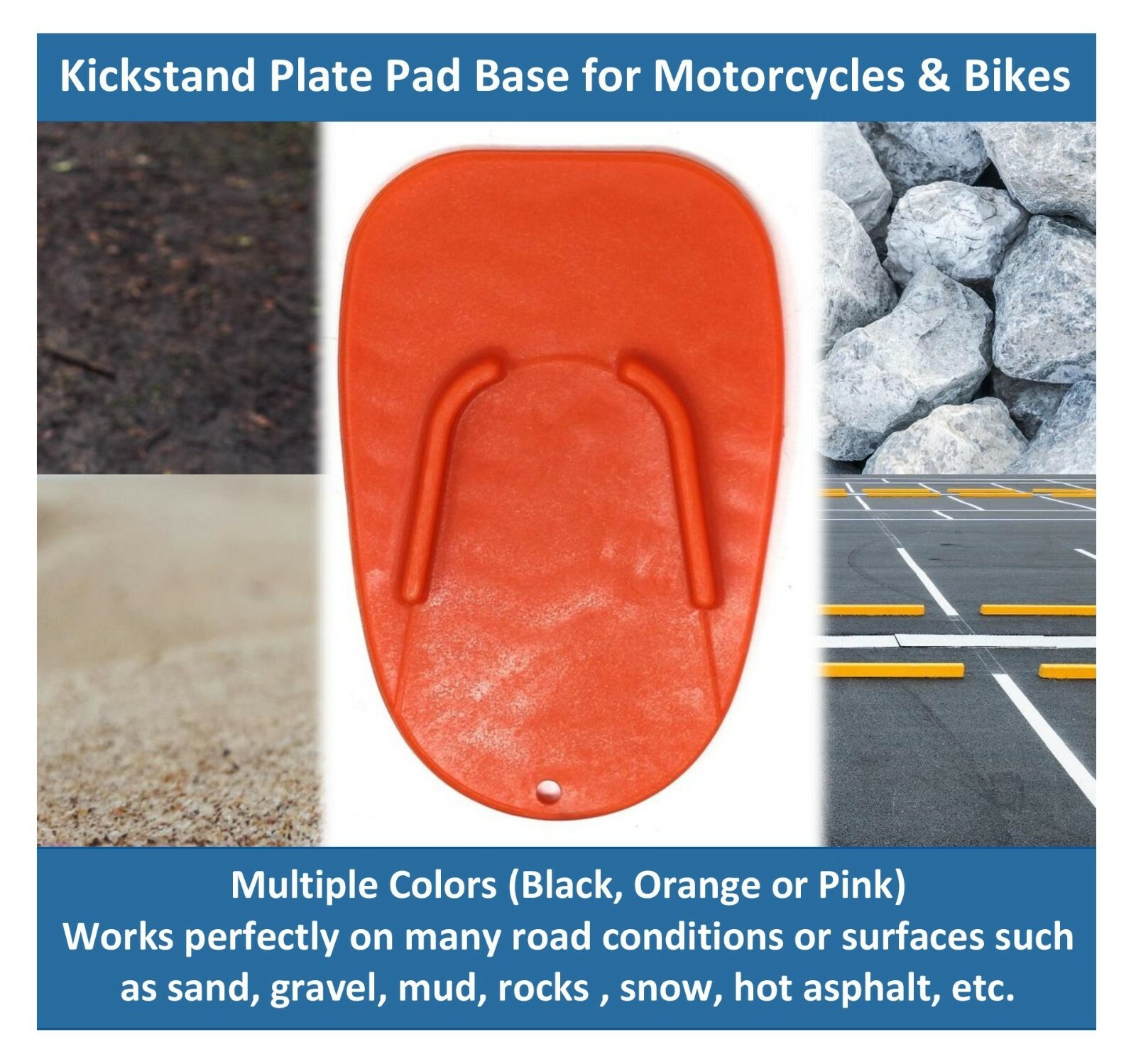 (2) Motorcycle Kickstand Pad Plate Biker's Kick Stand Black Harley Honda Plastic
