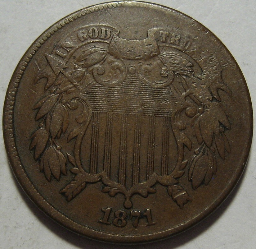 = 1871 FINE Two Cent Piece, Has Dings, FREE Shipping