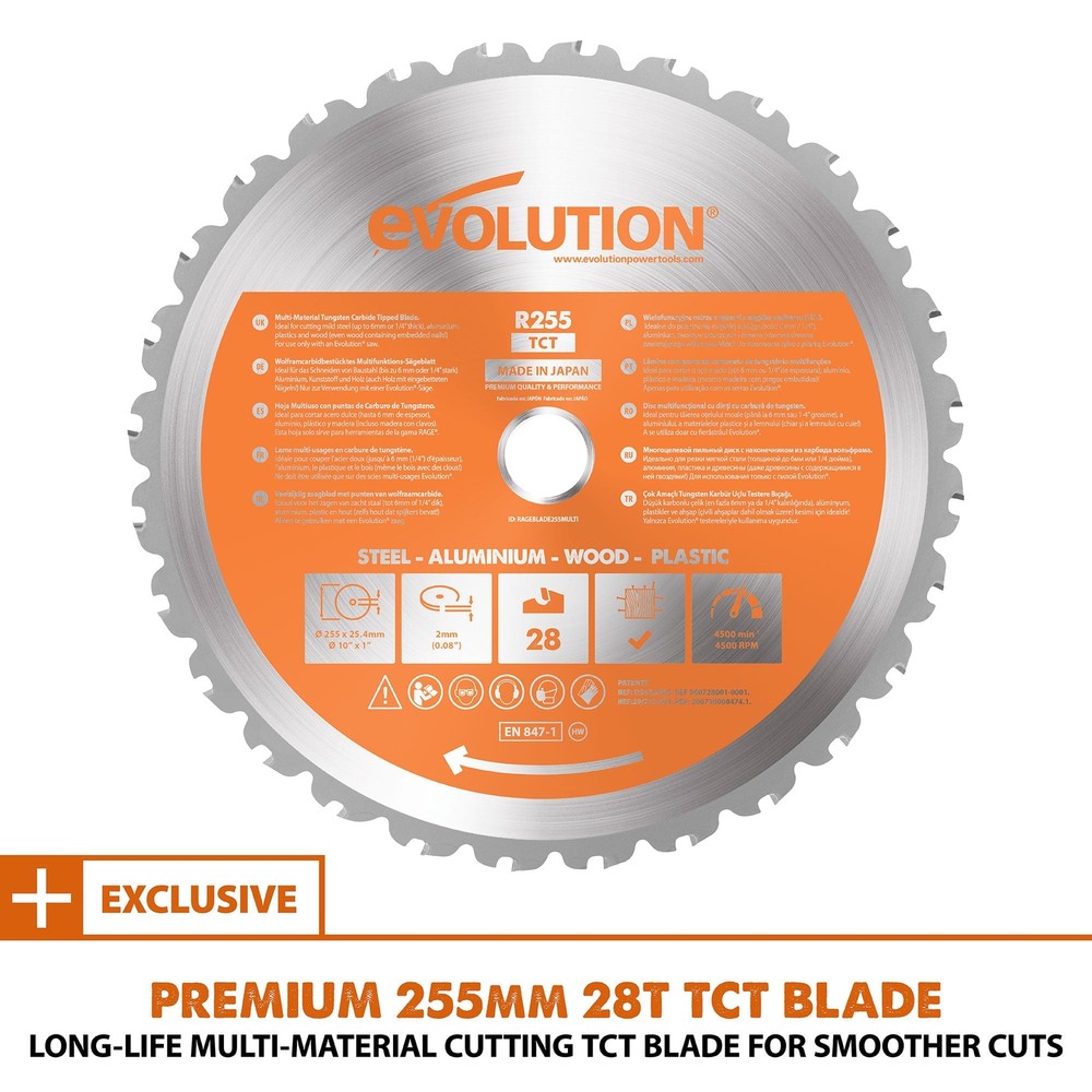 Evolution R255SMS+: Single Bevel Sliding Miter Saw With 10 in. Multi-Material Cu