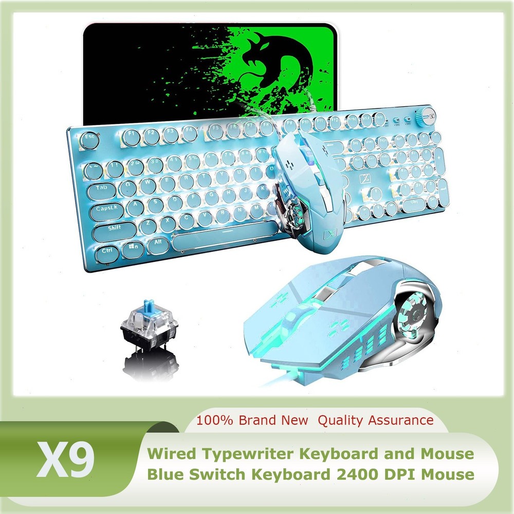 Wired Gaming Mechanical Keyboard and Mouse Combo White LED Backlit 2400 DPI