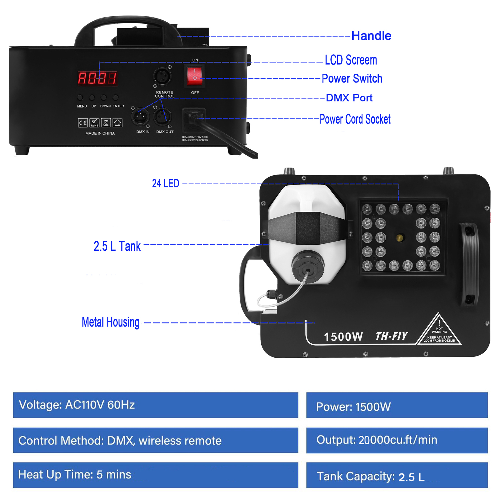 2pcs Vertical RGB 3 in1 24 LED DMX Fog Machine Stage Smoke Lighting W/ Remote