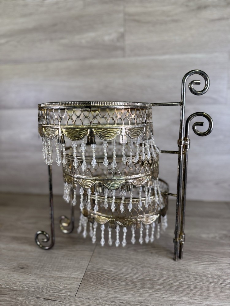 VTG Davco Silver Ltd. Three Tier Beaded Dessert Platform Beaded