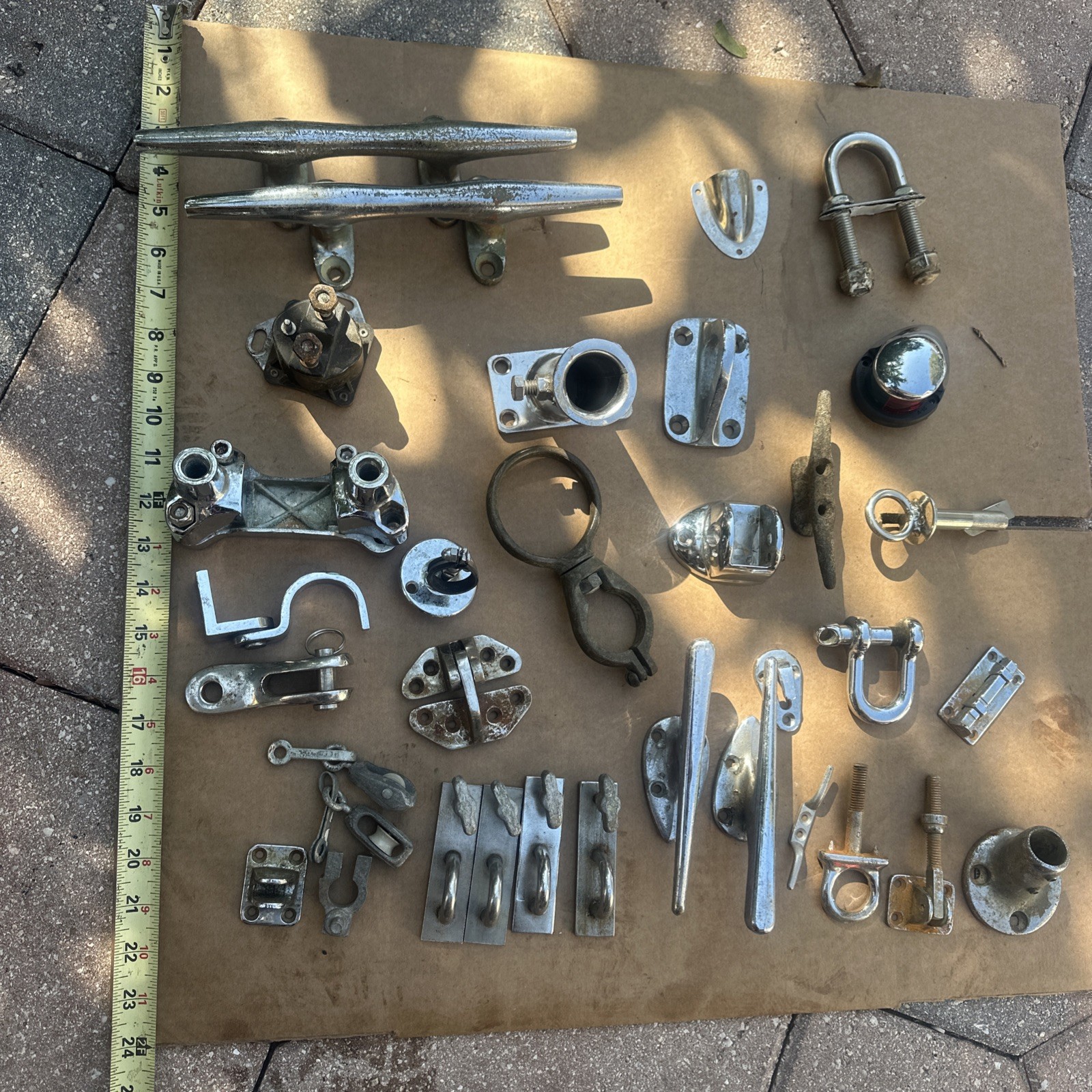 Lot of 32 Pc. Vintage Chrome Boat Cleats, Mounts, Marine Sailing Boating Rigging