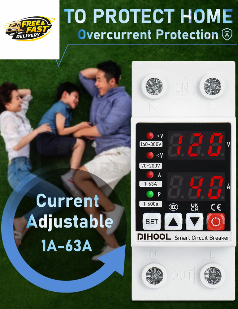 Adjustable Voltage Protector 110V 220V, Low/High Voltage Cutoff and Overcurrent