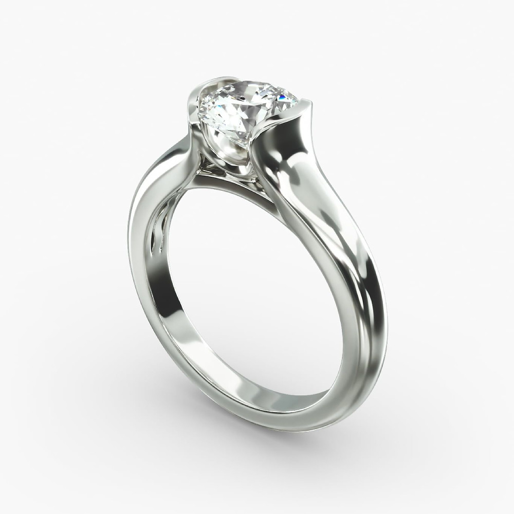 Round Cut Setting Engagement Ring Semi Mount Solid 14k White Gold Sizes 6. 6.5 7