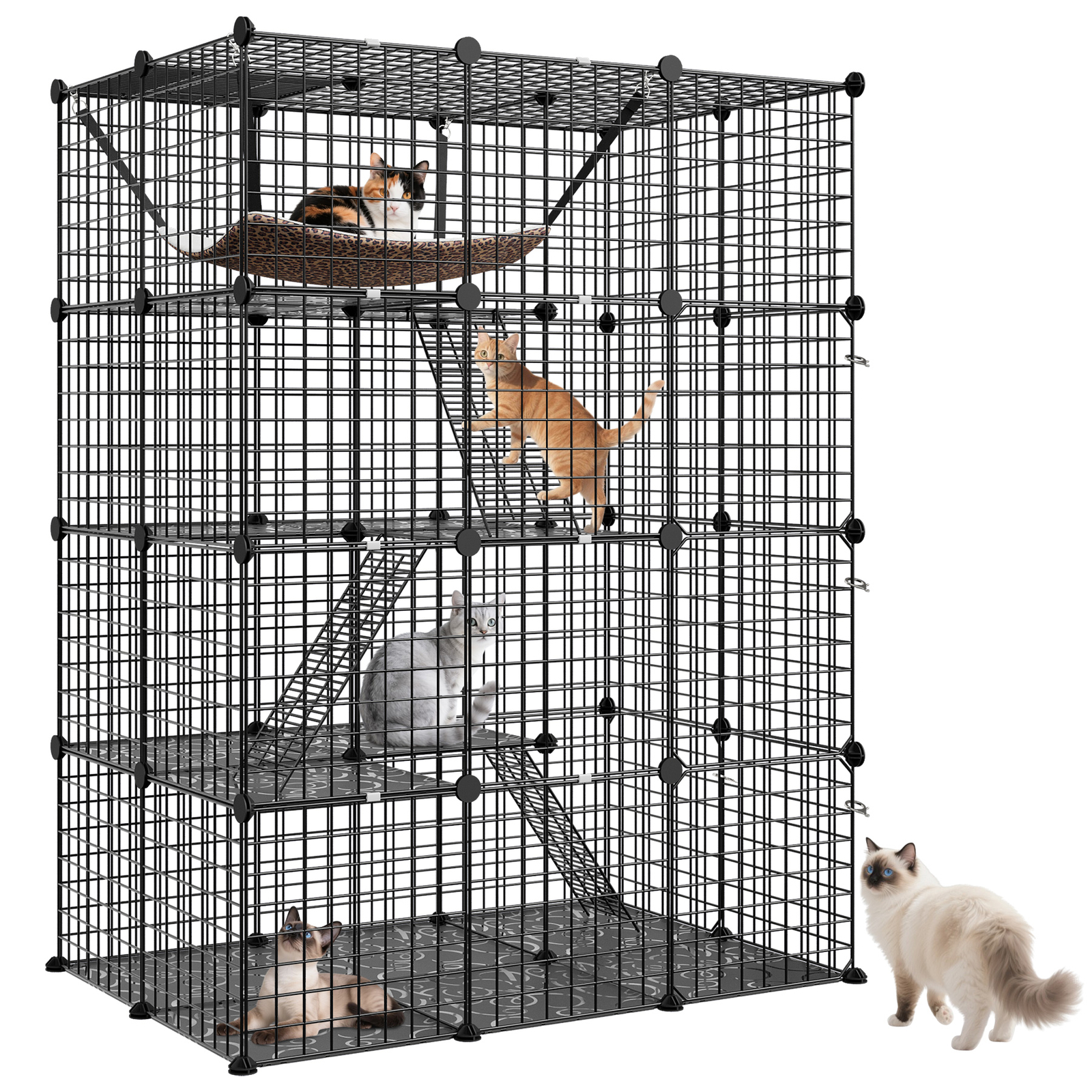 4-Tier Cat Cage Indoor Cats Pets Playpen Detachable Metal Wire Cat kennel Black