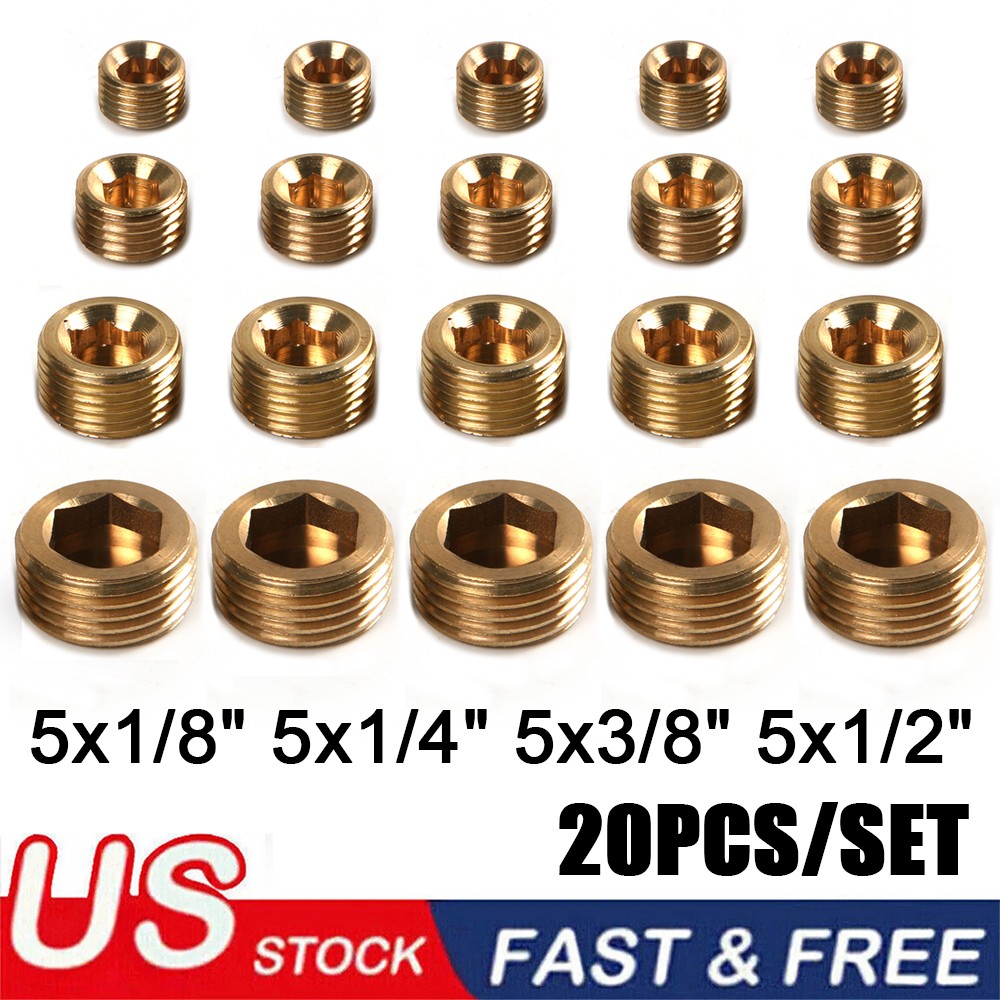 20PCS Pipe Plug 1/8" 1/4" 3/8" 1/2" Male Thread Hex Internal Head Socket Fitting