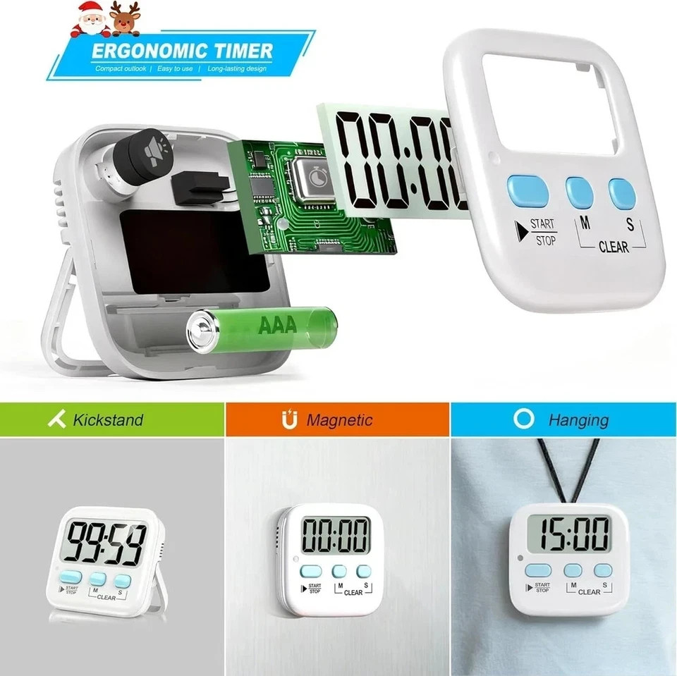 2 Pack Digital Timer for Kids, Magnetic Countdown Kitchen Timers for Cooking