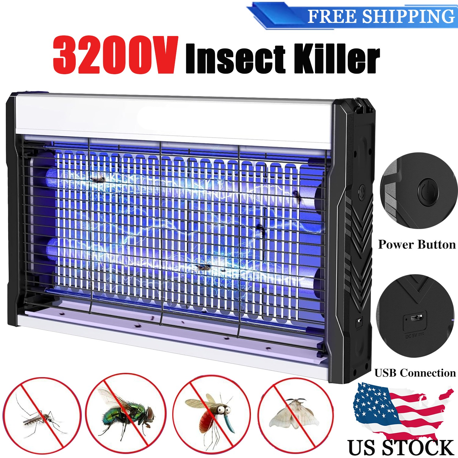 Bug Zapper 3200V Electronic Mosquito Zapper for Outdoor and Indoor Waterproof A+
