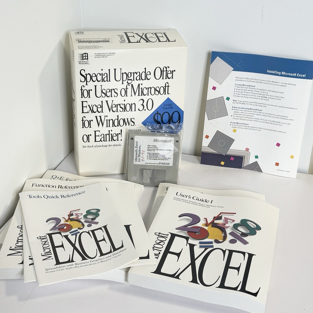 Microsoft Excel for Windows 4.0 Upgrade Version 3.0 Vintage Software READ ALL