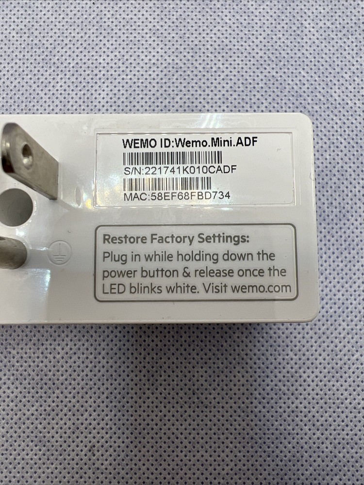 WeMo WiFi Enabled Mini Smart Plug White F7C063