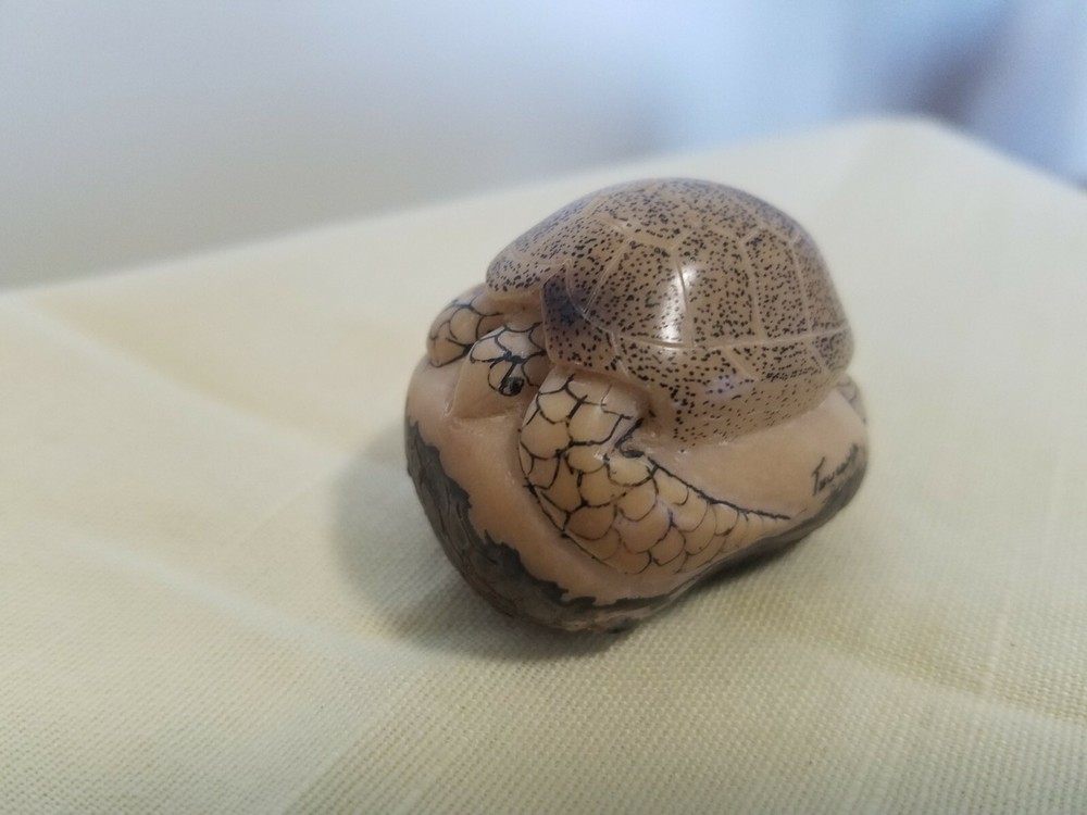 Sea Turtle Tagua Nut Carving ~ Signed ~ Panama