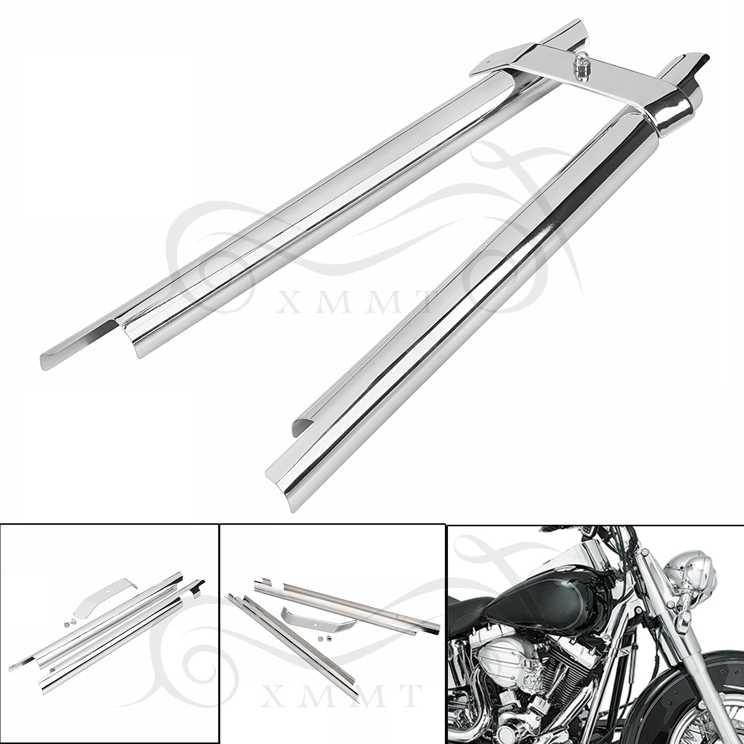 Chrome Front Frame Down Tube Covers For Harley Heritage Softail Classic Deluxe