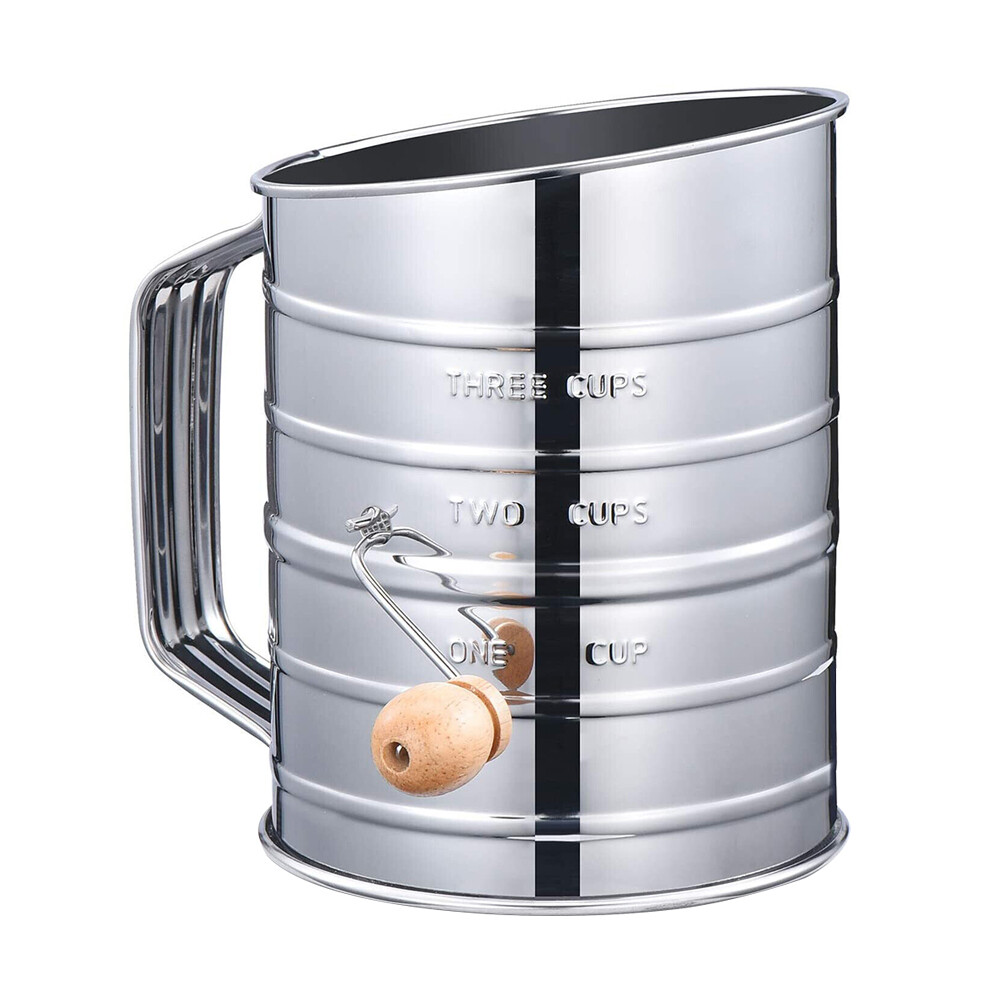 US 1-2 Pc Stainless Steel Flour Sifter Fine Mesh Rotary Hand Crank Wire Agitator