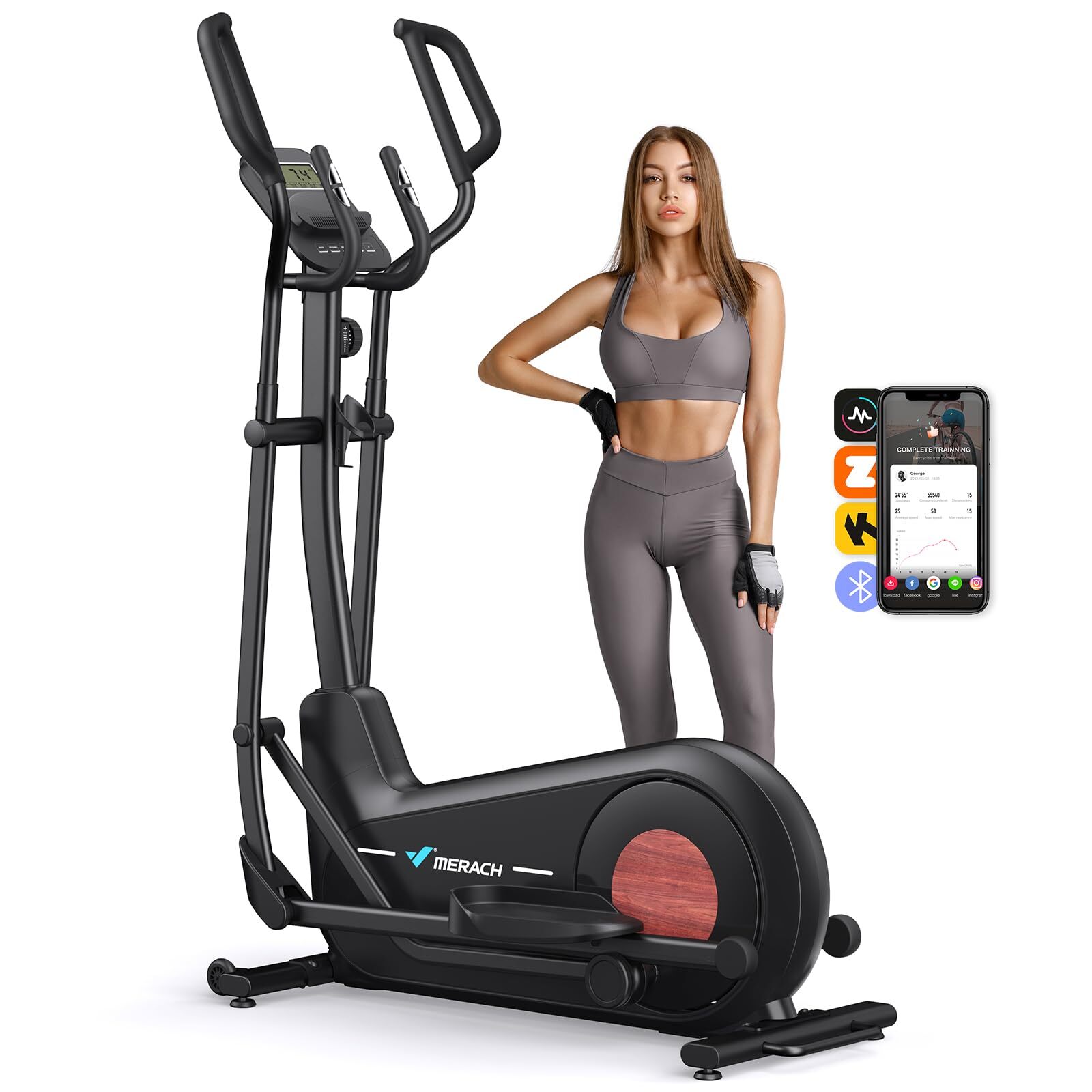 MERACH E27 Elliptical Magnetic Exercise Machine Hyper-Quiet 8 Resistance Levels