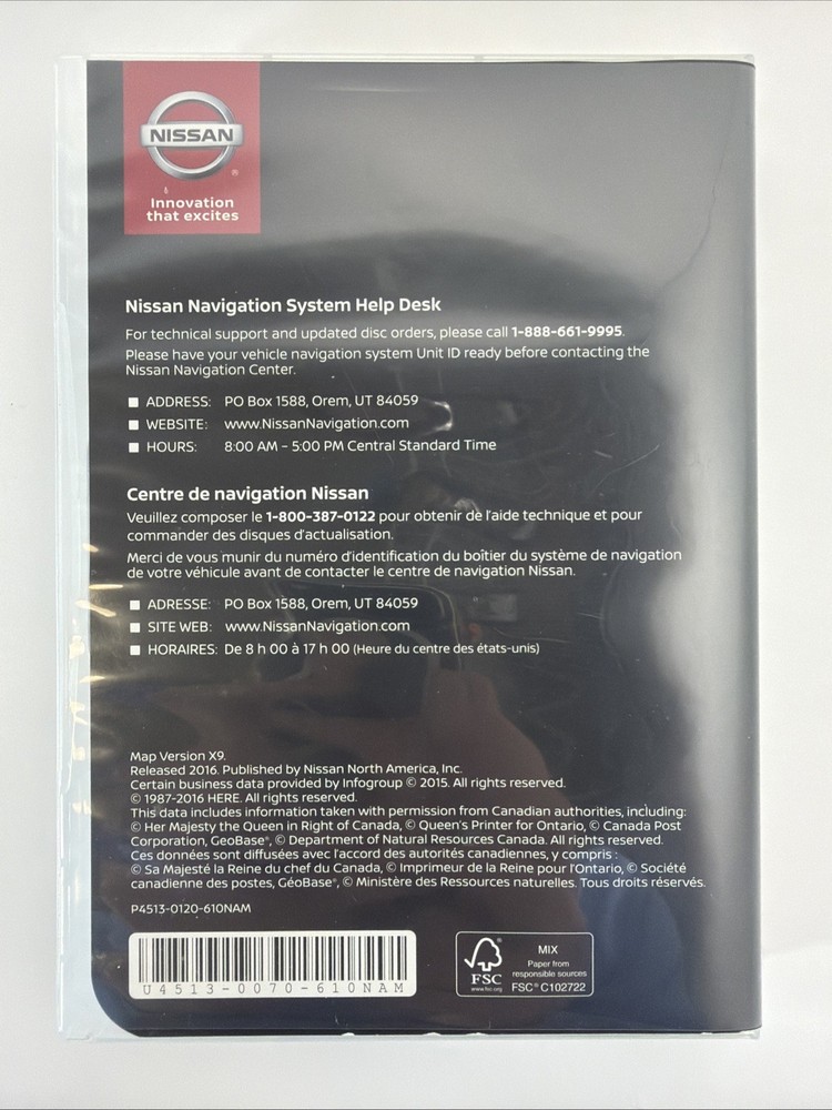Nissan Navigation System 2017 Map Version X9 North America DVDs 5 Discs