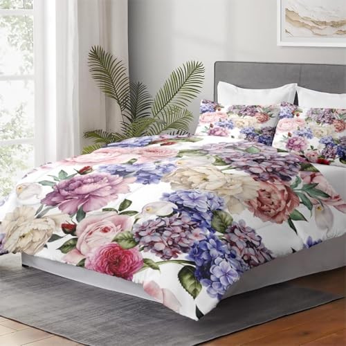 Size Comforter Set with 2 Pillowcases, Hydrangea Flower Painting Full Multi 2