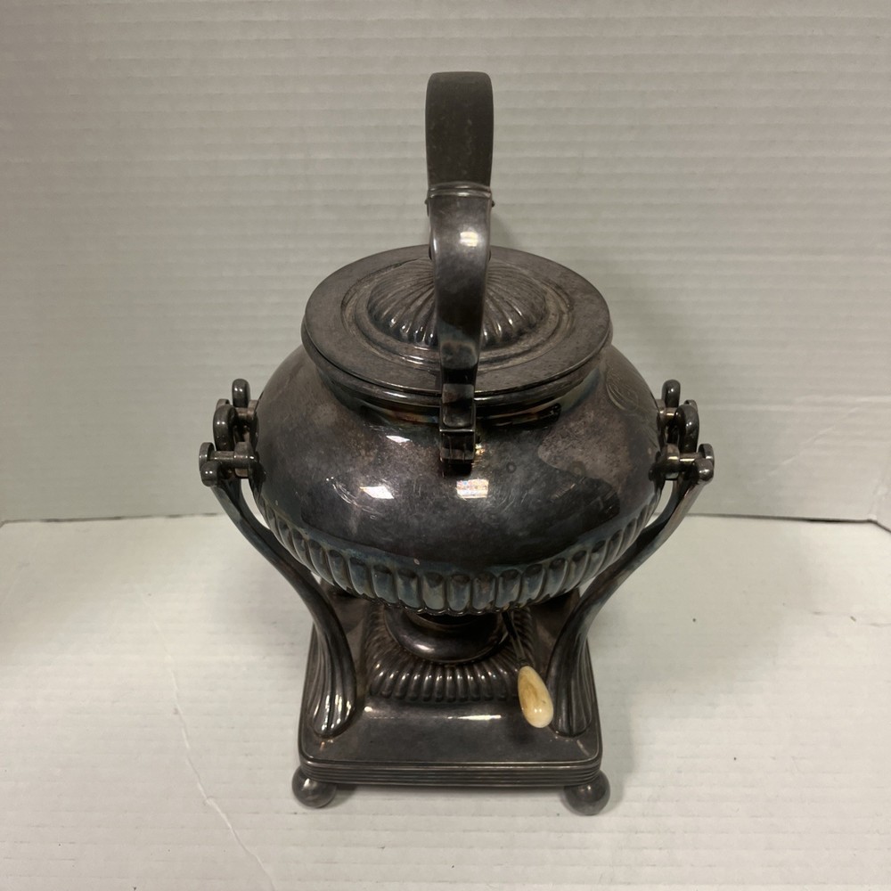 Antique Tiffany Co Repousse Tea Pot Warming Cradle Tilting Silver Plated